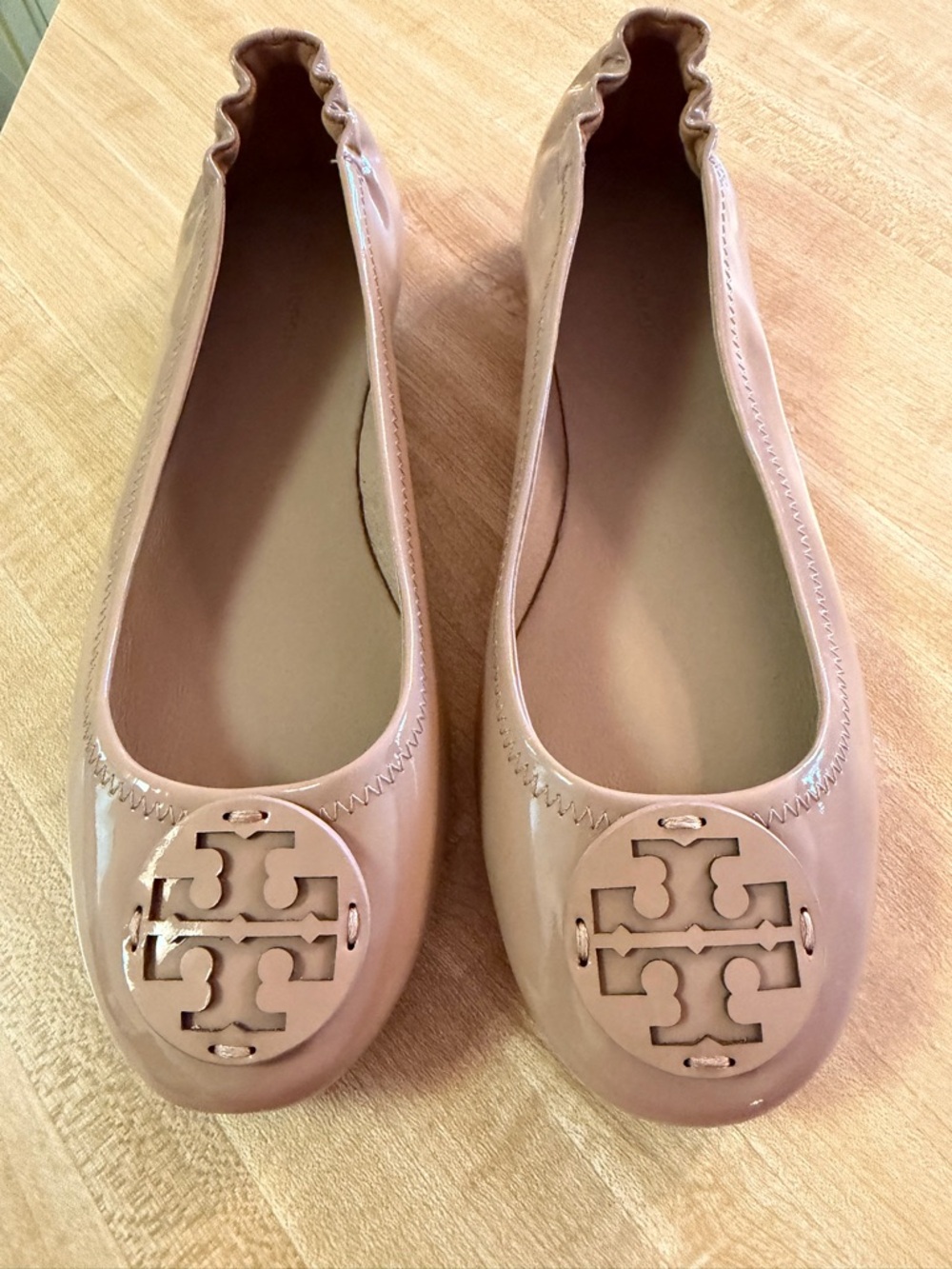 Tory Burch Nude Patent Leather Logo Ballet Flats